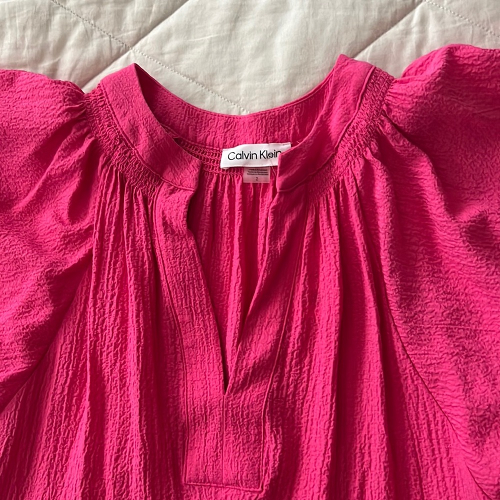NWT Calvin Klein Tiered Gauze dress in Hibiscus size 2 - Picture 6 of 15